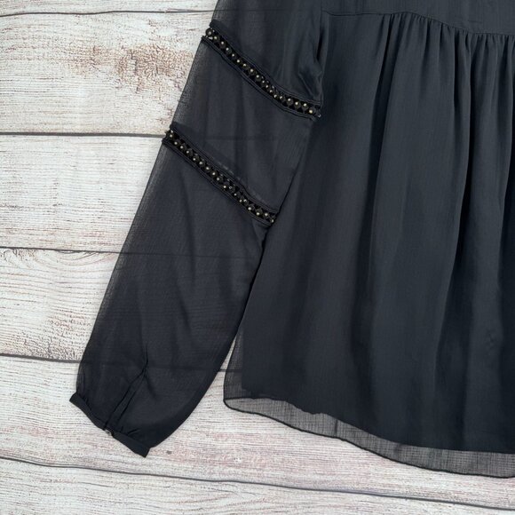 Chloe Oliver Anthropologie Beaded Semi Sheer Blouse Women's Size Small Black NEW - Picture 13 of 14